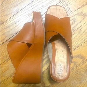 Beautiful brown b.o.c wedge slides. Size 8